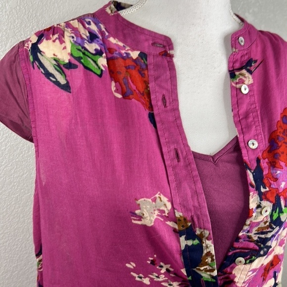 Soft Surroundings Purple & Cream Floral 2 Piece Short Sleeve Top Size Small - Picture 2 of 7